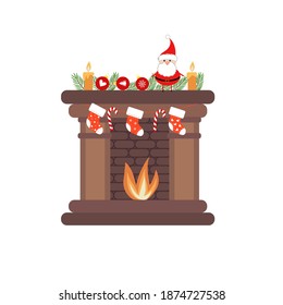 Flat Fireplace Christmas Background Vector