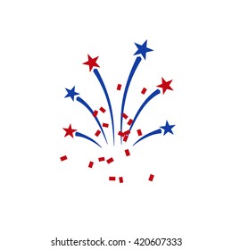 Flat firework for Independence Day, on July 4. Isolated on white.