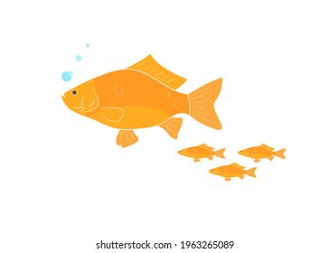 Flat fish (crucian carp,  perch) icon. Vector image