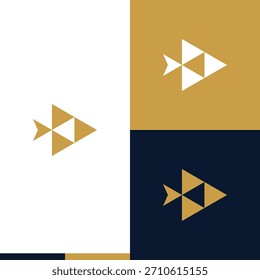 Diseño de logotipo geométrico de pescado plano