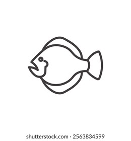 Flat Fish Icon Depicting a Marine Animal in Black and White