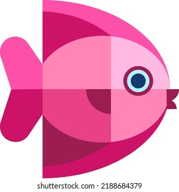 Flat fish icon. Pink aquarium exotic animal