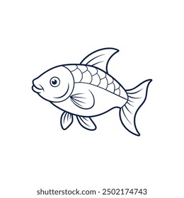 Flat Fish line art vector illustration