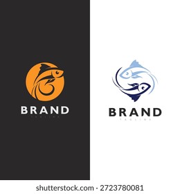 Flat Fish Logo Vector for Fishing Community Aquatic Brand Identity Design