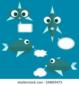 Flat fish with speech bubbles icons