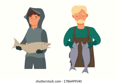 Ilustración de vectores de actividad de pescadores planos