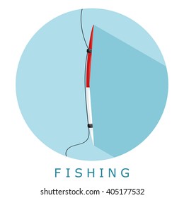 Flat fishing icon. Float on a blue background - simple style. Vector illustration.