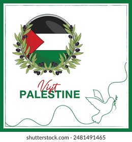 Bandera plana de Palestina y ramas de olivo dibujadas a mano