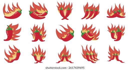 Flat Flaming Chili Icon Bundle