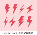 flat flash thunder power icon set, lightning bolt icon with thunderbolt, Electric power symbol