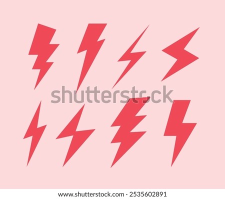 flat flash thunder power icon set, lightning bolt icon with thunderbolt, Electric power symbol