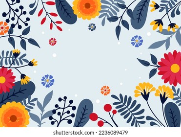 flat floral background in blue tones with bright accents