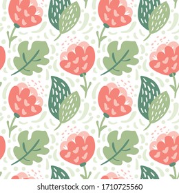 Flat floral background summer. Seamless vector pattern for design and fashion prints. Flowers pattern with small pink and red flowers on a light background. Ditsy style.
