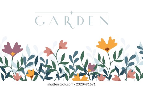Flat floral background with vintage flowers on white background.