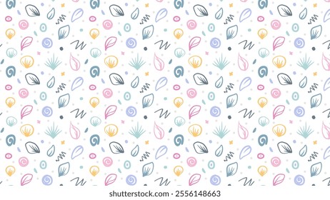 Flat floral brush line hand drawn pattern background design
