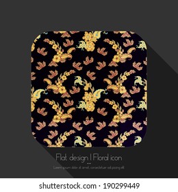 Flat floral icon on black background.