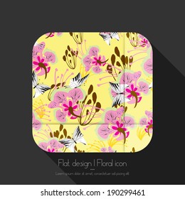 Flat floral icon on black background.