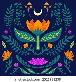 Flat floral illustration, flower and leaf shape suitable for poster, flyer and many design graphiic needs