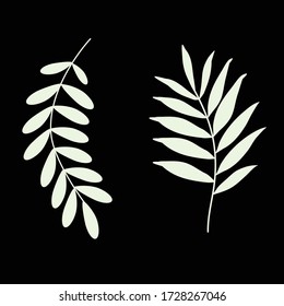 flat floral leaves vector white on black background