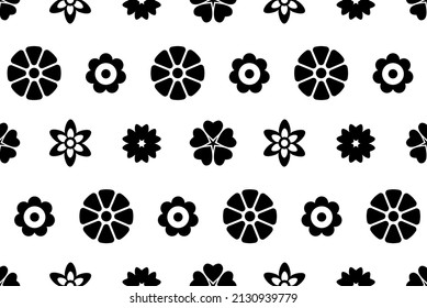Patrón floral plano. Patrón de repetición de flores blancas y negras. Patrón creativo vectorial para embalajes, textiles, revestimiento, impresión y otros proyectos de diseño