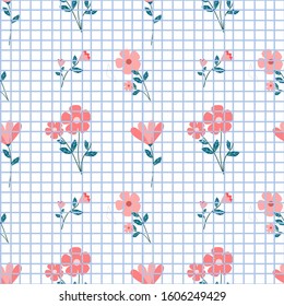 Flat floral pattern with blue column background for spring