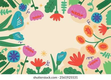 Flat floral spring background. 
Various flowers. spring event.