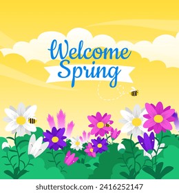 flat floral spring illustration background. suitable for wallpaper and banner