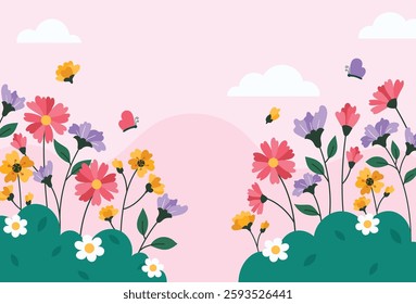Flat floral spring landscape background