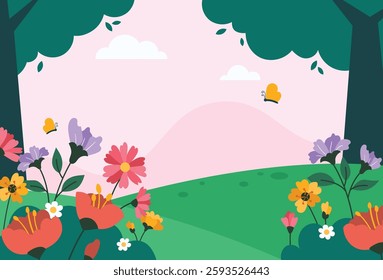 Flat floral spring landscape background