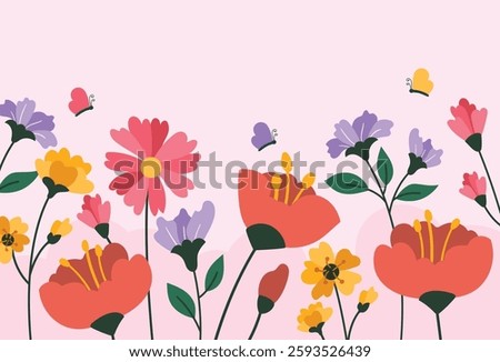 Flat floral spring landscape background