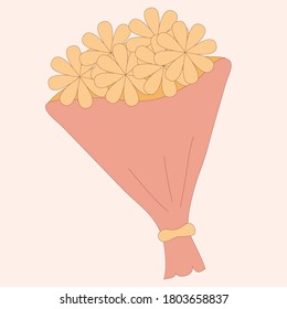 Flat flower bouquet icon isolated on pastel background. Cute bouquet in pastel colors for stickers, labels, gift wrapping paper, wedding invitations, flower studio. Beautiful autumn bouquet