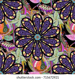 Flat Flower Elements Design. Beautiful fabric pattern. Seamless Floral Pattern in Vector illustration. Colour Spring Theme seamless pattern Background.