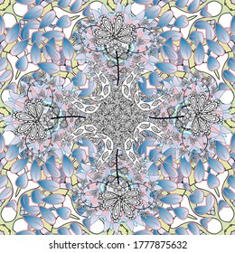 Flat Flower Elements Design. Colour Spring Theme seamless pattern Background. Floral fantasy design on a bright background seamless pattern.