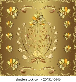 Flat Flower Elements Design. Colour Spring Theme seamless pattern Background. Flowers on yellow, neutral and brown colors. Seamless pattern with flower.