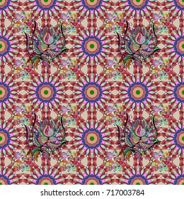 Flat Flower Elements Design. Colour Spring Theme seamless pattern Background. Seamless pattern Fashionable fabric pattern. Vector illustration. Cute floral elements.