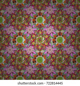 Flat Flower Elements Design. Colour Spring Theme seamless pattern Background. Fancy fabric pattern. Seamless Floral Pattern in Vector illustration.