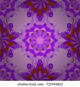 Flat Flower Elements Design. Colour Spring Theme seamless pattern Background. Vector Fashionable fabric pattern. Cute flowers pattern with violet, neutral and pink colors.