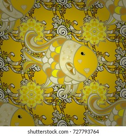 Flat Flower Elements Design. Colour Summer Theme seamless pattern Background. Flowers on yellow, beige and neutral colors. Seamless retro pattern with flowers.