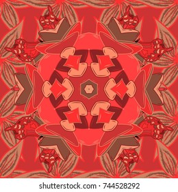 Flat Flower Elements Design. Colour Spring Theme seamless pattern Background. Flowers on orange, red and brown colors. Nice flower vector pattern.