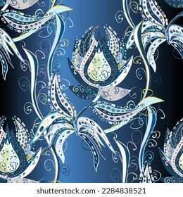 Flat Flower Elements Design. Cute flower vector pattern. Flowers on neutral, blue and gray colors. Seamless Colour Spring Theme seamless pattern Background.