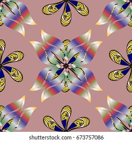 Flat Flower Elements Design. Cute flower vector pattern. Colour Spring Theme seamless pattern Background. Flowers on colorful background.
