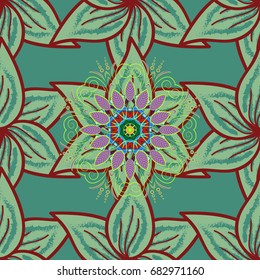 Flat Flower Elements Design. Cute floral elements. Colour Spring Theme seamless pattern Background. Vector illustration. Seamless pattern Fashionable fabric pattern.