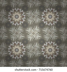 Flat Flower Elements Design. Cute flower vector pattern. Colour Summer Theme seamless pattern Background. Flowers on gray, beige and neutral background.