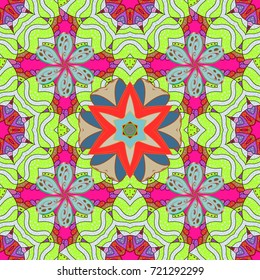 Flat Flower Elements Design. Fancy fabric pattern. Seamless Floral Pattern in Vector illustration. Colour Spring Theme seamless pattern Background.
