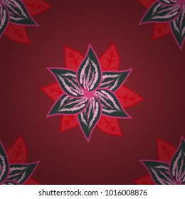 Flat Flower Elements Design. Floral seamless pattern background, summer flowers. Colour Spring Theme seamless pattern Background. Flowers on red, green and pink colors.