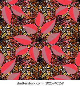 Flat Flower Elements Design. Flowers on black, neutral and pink colors. Seamless Floral Pattern in Vector illustration. Colour Spring Theme seamless pattern Background.