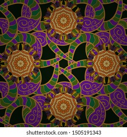 Flat Flower Elements Design. Flowers on yellow, gray and purple colors. Cute flower vector pattern. Seamless Colour Spring Theme seamless pattern Background.
