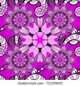 Flat Flower Elements Design. Flowers on purple, neutral and magenta colors. Seamless Floral Pattern in Vector illustration. Colour Summer Theme seamless pattern Background.