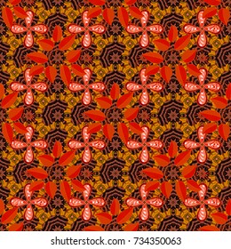 Flat Flower Elements Design. Flowers on orange, brown and black colors. Cute flower vector pattern. Seamless Colour Spring Theme seamless pattern Background.