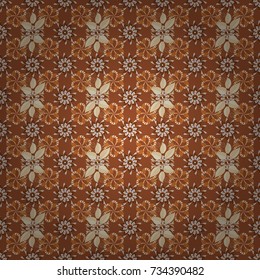 Flat Flower Elements Design. Flowers on brown, beige and orange colors. Seamless Floral Pattern in Vector illustration. Colour Spring Theme seamless pattern Background.